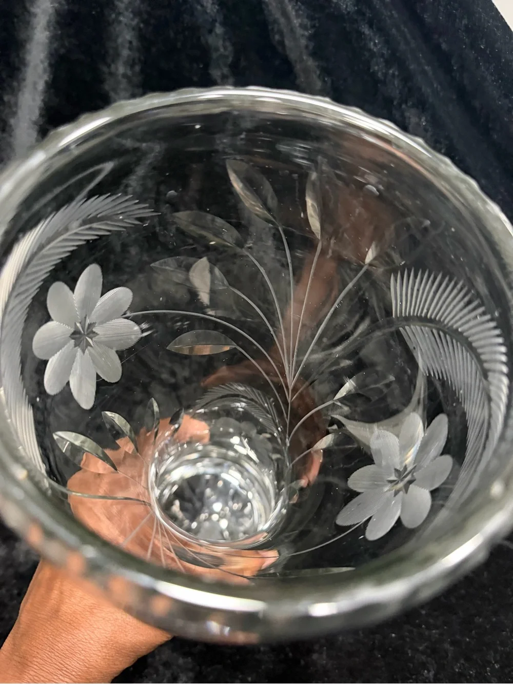 Vintage Crystal Etched Cut Floral Glass Vase - Clear